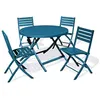 Image de Ensemble table et chaise de jardin city garden aluminium bleu 4 personnes table rond 110.0 cm x 110 cm