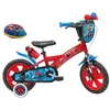Image de Vélo enfant - Modèle 12'' Spiderman pour garçon de taille 85 à 100 cm équipé de 1 frein, 2 stabilisateurs, plaque avant décorative, bidon arrière + Casque Spiderman