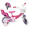 Image de Vélo enfant - Modèle 12'' Minnie de Disney pour fille de taille 85 à 100 cm équipé de 1 frein, porte poupée, panier avant, garde boues, stabilisateurs + Casque Minnie