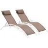 Image de Lot de 2 bain de soleil habitat et jardin L. 80 cm H. 93 cm marron en aluminium empilable non pliable