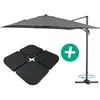 Image de Parasol jardin déporté Alu "Sun 3" - Carré - 3 x 3 m - Gris - Dalles incluses