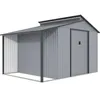 Image de Abri de jardin métal avec pergola "Madras" - 9.12 m² - 257 x 355 x 237 cm - Gris
