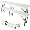 Image de Banc en Plastique Robuste, Banc Pliant Transportable, 183 x 43 x 30 cm, Blanc, Pliable en deux, Pack de 2, Nombre de places: 2 à 4 personnes par banc