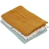 Image de 3 langes bambou 1 Imprimé + 2 Uni - Vert caramel - 60 x 60 cm