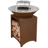 Image de MonMobilierDesign FIESTA Brasero haut acier corten avec plaque et grille amovible inox barbecue plancha extérieur Ø 75 cm