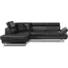 Image de Lisbona - Canapé d'angle convertible - en PU - avec têtières réglables - Gauche - Noir