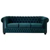 Image de William - Canapé 3 places Chesterfield - velours - Bleu canard
