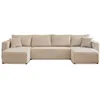 Image de Canape angle fixe BEST MOBILIER 7 places en velours beige 140 x 320 x 85 cm
