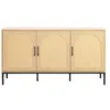 Image de Nagato - buffet bas - cannage et effet bois - 3 portes - 150 cm - Bois / Noir