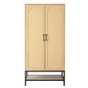 Image de Nagato - armoire - cannage et effet bois - 80 cm - Bois / Noir