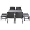 Image de Olaria   ensemble table et chaises de jardin en acier noir - 8 places - coussins gris - Noir / Gris