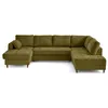 Image de Anna - canapé panoramique d'angle droit 7 places convertible avec coffre en velours texturé - Vert Olive