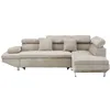 Image de Margaux - Canapé d'angle droit 5 places convertible avec coffre et têtières réglables en velours texturé - Beige