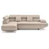Image de Margaux - Canapé d'angle gauche 5 places convertible avec coffre et têtières réglables en velours texturé - Beige