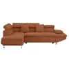 Image de Margaux - Canapé d'angle gauche 5 places convertible avec coffre et têtières réglables en velours texturé - Terracotta