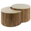 Image de Jade - lot de 2 tables basses gigognes effet travertin - pieds en bois massif de manguier - 60 cm - Bois / Beige