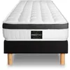 Image de Ensemble matelas 90 x 200 cm Supérieur - Mousse à mémoire de forme - Ep : 21 cm - Ferme - sommier Noir