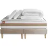 Image de Matelas 200 x 200 cm Le Tendre - Ressorts ensachés - Ep : 28 cm - sommier Beige avec 2 oreillers et couette