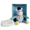 Image de Doudou ane bleu choupidoudou avec mouchoir 18cm et coffret naissance en bois - peluche enfant - cadeau naissance doudou compagnie