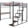 Image de Lit mezzanine en métal avec escalier "LENA" - 140 x 200 cm - Noir et marron noyer