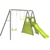 Image de Portique de jeu en métal avec toboggan "Kylian" - 4 agrès - Vert