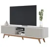 Image de Meuble TV 75 Pouces Blanc Pieds Bois 4 Portes 8 Niches L 218 H 57 P 40 cm - L 218 x l 40 x H 57 cm