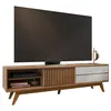 Image de Meuble TV 75 Pouces Chêne et Blanc 1 Porte 2 Tiroirs 3 Niches L 200 H 55.2 P 37.7 cm - L 200 x l 37.7 x H 55.2 cm
