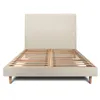 Image de Lit 140x190cm avec tête de lit tapissier tissu et sommier kit Beige clair - Hauteur totale : 29cm
