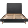 Image de Lit 140x200cm avec tête de lit tapissier tissu et sommier kit Noir - Hauteur totale : 29cm
