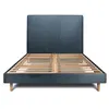 Image de Lit 140x200cm avec tête de lit tapissier bouclette et sommier kit Bleu - Hauteur totale : 29cm