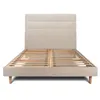 Image de Lit 140x190cm avec tête de lit lignes tissu et sommier kit beige brun - Hauteur totale : 29cm