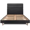 Image de Lit 180x200cm avec tête de lit lignes tissu et sommier kit Noir - Hauteur totale : 29cm