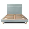 Image de Lit 200x200cm avec tête de lit lignes velours et sommier kit Gris bleuté - Hauteur totale : 29cm