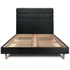 Image de Lit 140x190cm avec tête de lit lignes bouclette et sommier kit Noir - Hauteur totale : 29cm