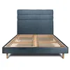 Image de Lit 140x190cm avec tête de lit lignes bouclette et sommier kit Bleu - Hauteur totale : 29cm