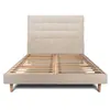Image de Lit 160x200cm avec tête de lit capitonnée tissu et sommier kit beige brun - Hauteur totale : 29cm
