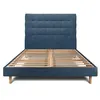 Image de Lit 180x200cm avec tête de lit capitonnée tissu et sommier kit Bleu - Hauteur totale : 29cm