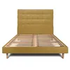 Image de Lit 200x200cm avec tête de lit capitonnée tissu et sommier kit jaune - Hauteur totale : 29cm