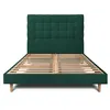 Image de Lit 140x190cm avec tête de lit capitonnée velours et sommier kit vert - Hauteur totale : 29cm