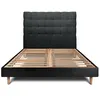 Image de Lit 140x190cm avec tête de lit capitonnée bouclette et sommier kit Noir - Hauteur totale : 29cm