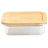 Image de Boîte alimentaire rectangulaire en verre et bambou 1,5L - Pebbly - Transparent - Verre