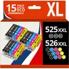 Image de 123CONSOMMABLES - PGI525 CLI526 - Cartouches d'encre compatible avec Canon 525 526 pour PIXMA MG5150 MG5350 MG6150 IX6550 MX715 MX885 MX895 IP4850 IP4950 IP6550 (6 Noir / 3 Cyan / 3 Magenta / 3 Jaune)
