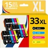 Image de 123CONSOMMABLES - 33XL - Pack 15 Cartouches d'encre Compatible pour Epson 33 XL pour Expression Premium XP-540 XP-530 XP-830 XP-7100 XP-900 XP-640 XP-630 XP-635 XP-645