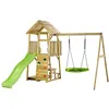 Image de KANGUI Aire de jeux portique en bois WOODI Double balançoire ou Nid, toboggan, mur d'escalade, bac a sable, table pique nique, cabane, échelle