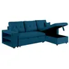 Image de Canape angle fixe CONCEPT USINE 4 places en lin bleu 113 x 233 x 93 cm