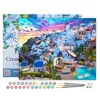 Image de Peinture par Numéro Figured'Art avec Cadre - Paysage de Grèce - Kit de Loisir Créatif DIY Numéro d'Art Complet - 40x50cm toile tendue sur châssis
