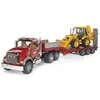 Image de BRUDER - Camion MACK Granite avec remorque surbaissée et chargeuse-pelleteuse JCB 4CX