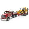 Image de Bruder Camion Mack Granite avec remorque surbaissée et pelleteuse