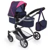 Image de Bayer Design 18154AA Landau pour poupée City Neo avec un sac à bandoulière et un panier, convertible en une poussette, Bleue avec une Licorne et Motif Rose