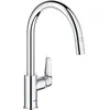 Image de Robinet de cuisine - Chromé - Bec haut en C - Mousseur extractible - Rotation 360 - Limiteur de débit - GROHE Start Curve -